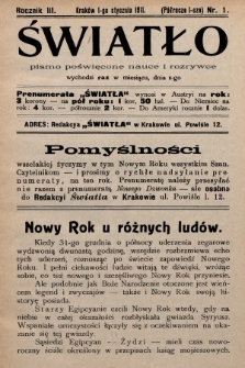 Światło : pismo dla rodzin chrześcijańskich. 1911, T.1, nr 