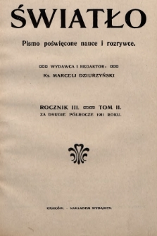 Światło : pismo poświęcone nauce i rozrywce. 1911, T.2, spis rzeczy