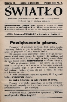Światło : pismo poświęcone nauce i rozrywce. 1911, T.2, nr 6