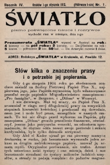 Światło : pismo poświęcone nauce i rozrywce. 1912, nr 1