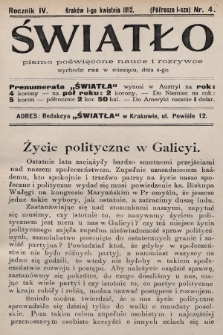 Światło : pismo poświęcone nauce i rozrywce. 1912, nr 4