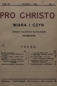 Pro Christo : wiara i czyn : organ młodych katolików. 1931, spis rzeczy