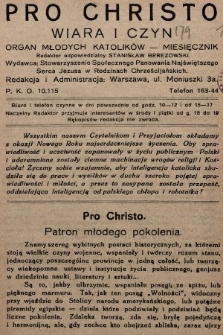 Pro Christo : wiara i czyn : organ młodych katolików. 1931, nr 1