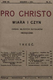 Pro Christo : wiara i czyn : organ młodych katolików. 1931, nr 8