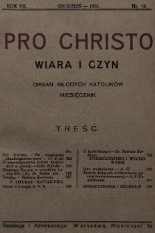 Pro Christo : wiara i czyn : organ młodych katolików. 1931, nr 12