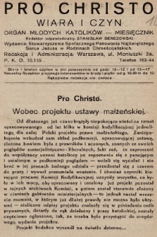 Pro Christo : wiara i czyn : organ młodych katolików. 1932, nr 1