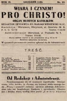 Pro Christo! : wiarą i czynem! : miesięcznik młodych katolików. 1933, nr 12