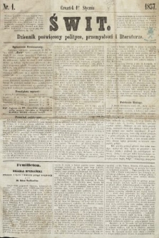 Świt : dziennik poświęcony polityce, przemysłowi i literaturze. 1857, nr 1