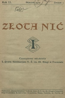 Złota Nić : czasopismo młodzieży I Prywatnego Seminarium Nauczycielstwa Żeńskiego i. Bł. Kingi w Tarnowie. 1931, nr 1