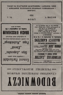 Budowniczy : organ Stowarzyszenia Zawodowego Budowniczych, Kierowników Robót, Techników i Przemysłowców Budowlanych we Lwowie. 1929, nr 4