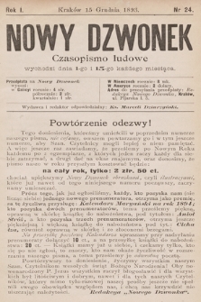 Nowy Dzwonek : czasopismo ludowe. 1893, nr 24
