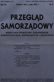 Przegląd Samorządowy : miesięcznik poświęcony zagadnieniom administracyjnym, gospodarczym i społecznym. 1937, nr 5