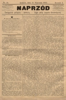 Naprzód : dwutygodnik polityczny i społeczny : organ partyi socyalno-demokratycznej. 1892, nr 18