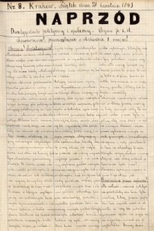 Naprzód : dwutygodnik polityczny i społeczny : organ partyi socyalno-demokratycznej. 1893, nr 8