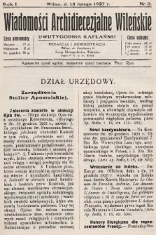 Wiadomości Archidiecezjalne Wileńskie : dwutygodnik kapłański. 1927, nr 3