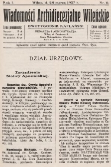 Wiadomości Archidiecezjalne Wileńskie : dwutygodnik kapłański. 1927, nr 6