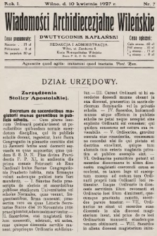 Wiadomości Archidiecezjalne Wileńskie : dwutygodnik kapłański. 1927, nr 7