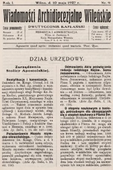 Wiadomości Archidiecezjalne Wileńskie : dwutygodnik kapłański. 1927, nr 9