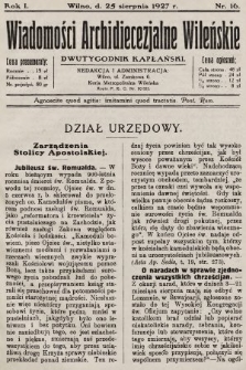 Wiadomości Archidiecezjalne Wileńskie : dwutygodnik kapłański. 1927, nr 16