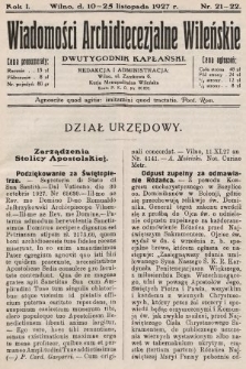 Wiadomości Archidiecezjalne Wileńskie : dwutygodnik kapłański. 1927, nr 21-22