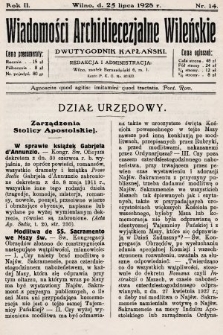 Wiadomości Archidiecezjalne Wileńskie : dwutygodnik kapłański. 1928, nr 14