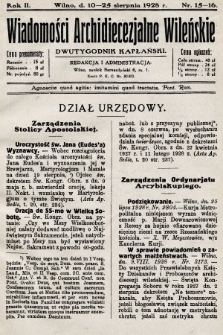 Wiadomości Archidiecezjalne Wileńskie : dwutygodnik kapłański. 1928, nr 15-16