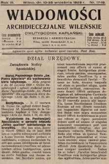 Wiadomości Archidiecezjalne Wileńskie : dwutygodnik kapłański. 1929, nr 17-18