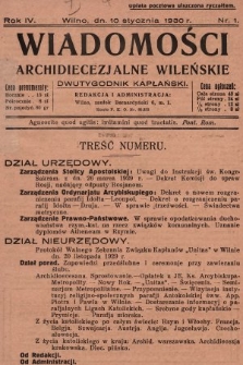 Wiadomości Archidiecezjalne Wileńskie : dwutygodnik kapłański. 1930, nr 1