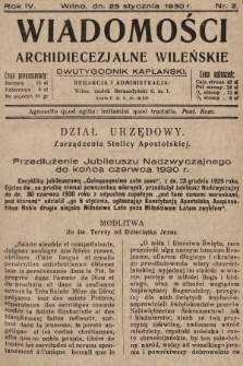 Wiadomości Archidiecezjalne Wileńskie : dwutygodnik kapłański. 1930, nr 2