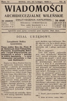 Wiadomości Archidiecezjalne Wileńskie : dwutygodnik kapłański. 1930, nr 3