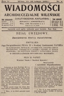 Wiadomości Archidiecezjalne Wileńskie : dwutygodnik kapłański. 1930, nr 4