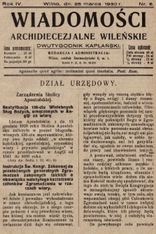 Wiadomości Archidiecezjalne Wileńskie : dwutygodnik kapłański. 1930, nr 6