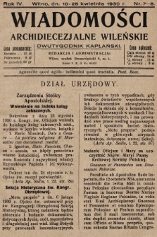 Wiadomości Archidiecezjalne Wileńskie : dwutygodnik kapłański. 1930, nr 7-8