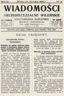 Wiadomości Archidiecezjalne Wileńskie : dwutygodnik kapłański. 1930, nr 9