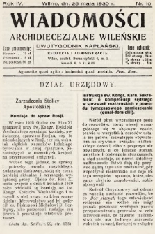 Wiadomości Archidiecezjalne Wileńskie : dwutygodnik kapłański. 1930, nr 10