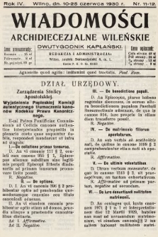 Wiadomości Archidiecezjalne Wileńskie : dwutygodnik kapłański. 1930, nr 11-12