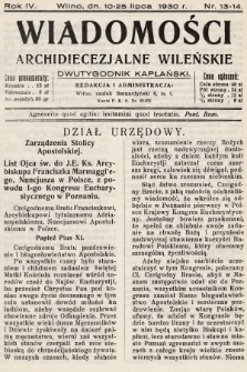 Wiadomości Archidiecezjalne Wileńskie : dwutygodnik kapłański. 1930, nr 13-14