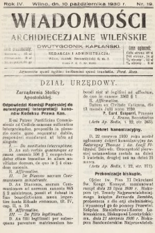 Wiadomości Archidiecezjalne Wileńskie : dwutygodnik kapłański. 1930, nr 19