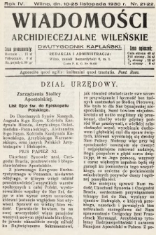 Wiadomości Archidiecezjalne Wileńskie : dwutygodnik kapłański. 1930, nr 21-22