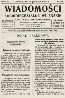 Wiadomości Archidiecezjalne Wileńskie : dwutygodnik kapłański. 1930, nr 23