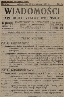 Wiadomości Archidiecezjalne Wileńskie : dwutygodnik kapłański. 1931, nr 1