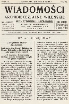 Wiadomości Archidiecezjalne Wileńskie : dwutygodnik kapłański. 1931, nr 10