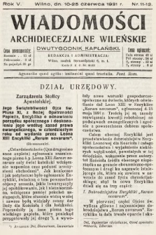 Wiadomości Archidiecezjalne Wileńskie : dwutygodnik kapłański. 1931, nr 11-12