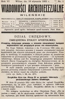 Wiadomości Archidiecezjalne Wileńskie : dwutygodnik kapłański. 1932, nr 1