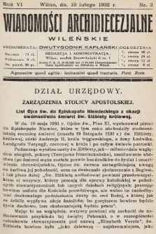 Wiadomości Archidiecezjalne Wileńskie : dwutygodnik kapłański. 1932, nr 3