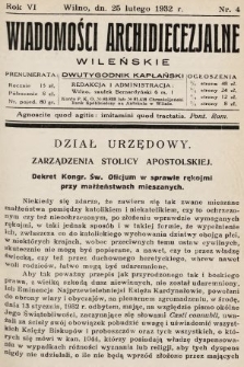 Wiadomości Archidiecezjalne Wileńskie : dwutygodnik kapłański. 1932, nr 4