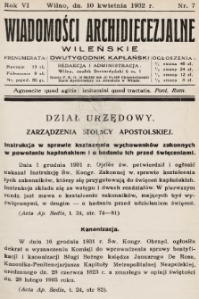 Wiadomości Archidiecezjalne Wileńskie : dwutygodnik kapłański. 1932, nr 7
