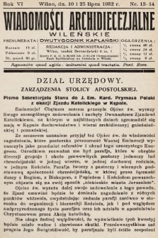Wiadomości Archidiecezjalne Wileńskie : dwutygodnik kapłański. 1932, nr 13-14