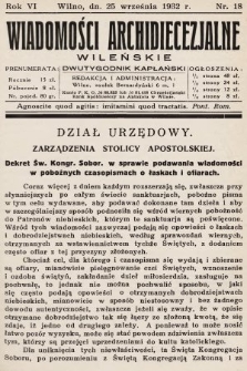 Wiadomości Archidiecezjalne Wileńskie : dwutygodnik kapłański. 1932, nr 18