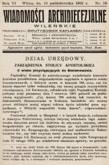 Wiadomości Archidiecezjalne Wileńskie : dwutygodnik kapłański. 1932, nr 19